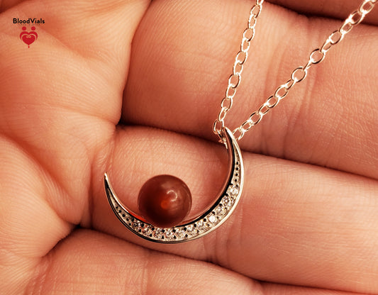 1 Sterling Sparkling Sliver Crescent Moon BloodVial Necklace Kit with 18" .925 Silver Chain (BloodBond) (Copy)