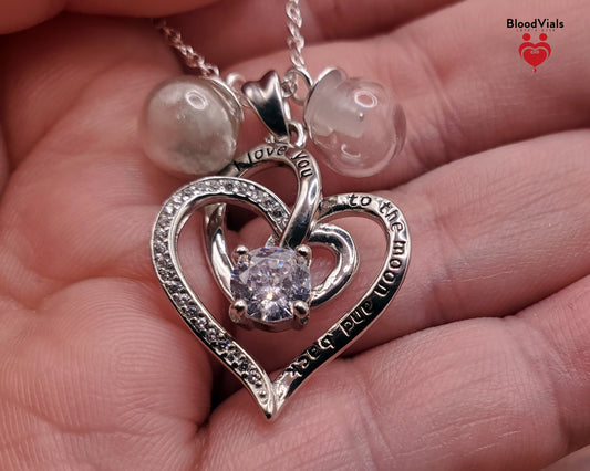 1 Sterling Lunar Meteorite BloodVial Gem Heart Necklace Kit with 18" .925 Silver Chain (BloodBond)