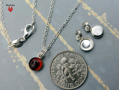 1 Sterling Mini Droplet Epoxy BloodVial Kit with 18" Solid .925 Silver Link Chain - Charm for Bracelet, Keychain, or Necklace (BloodBond)