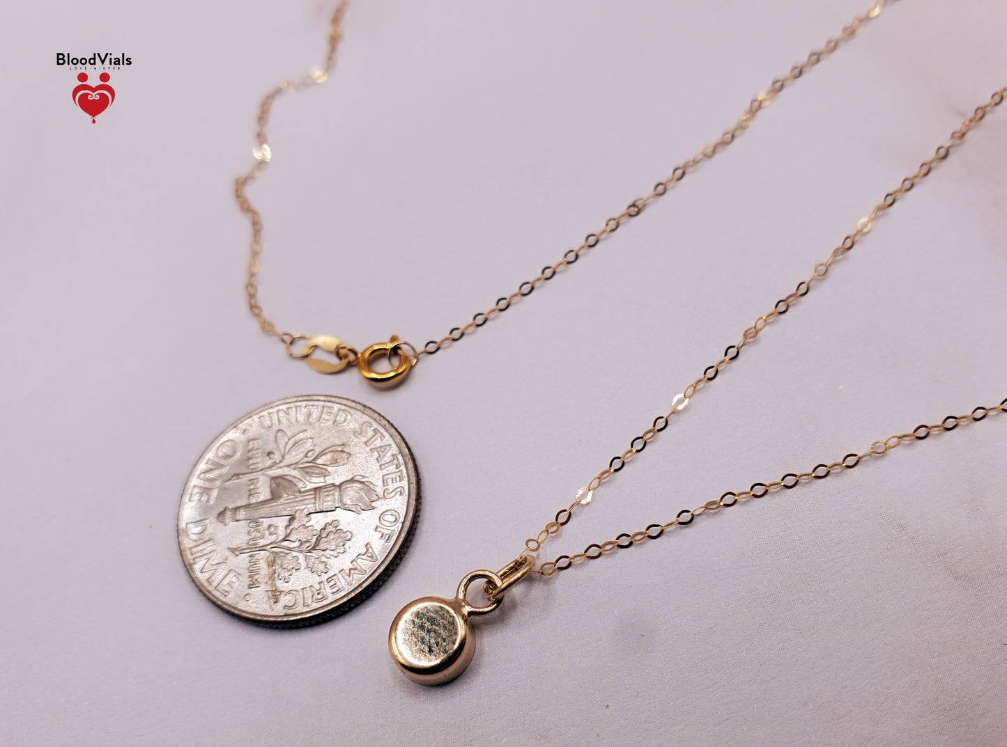 1 Solid 14K Gold Petite Droplet Pendant BloodVial Epoxy Resin Necklace Kit with 18K Solid Gold 19.5" Delicate Link Chain (BloodGem)