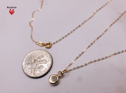 1 Solid 14K Gold Petite Droplet Pendant BloodVial Epoxy Resin Necklace Kit with 18K Solid Gold 19.5" Delicate Link Chain (BloodGem)