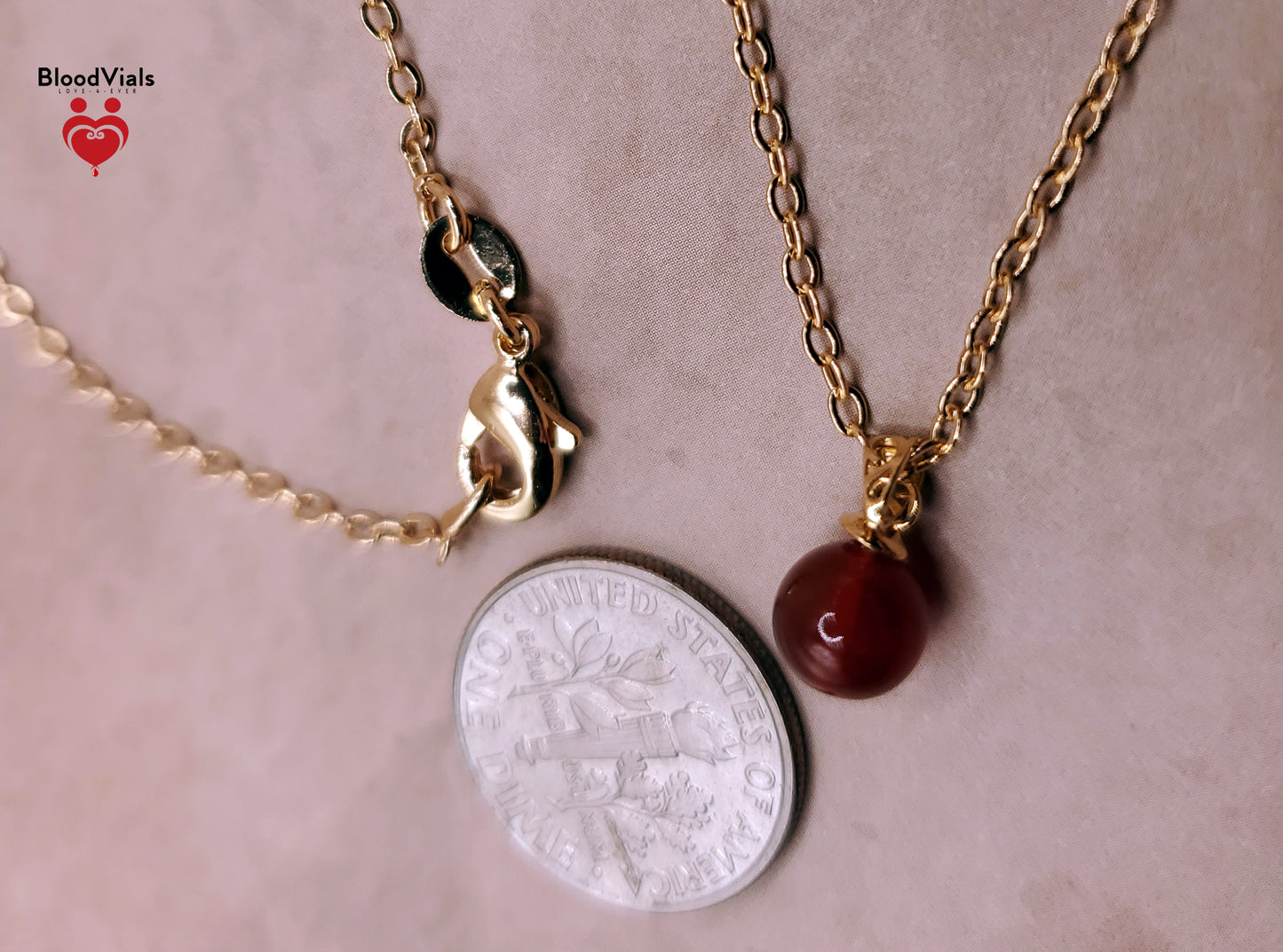 1 Solid 18K Gold Mini Orb Pendant BloodVials Epoxy Resin Necklace Kit with 14K Gold Filled 18" Link Chain (BloodBond)