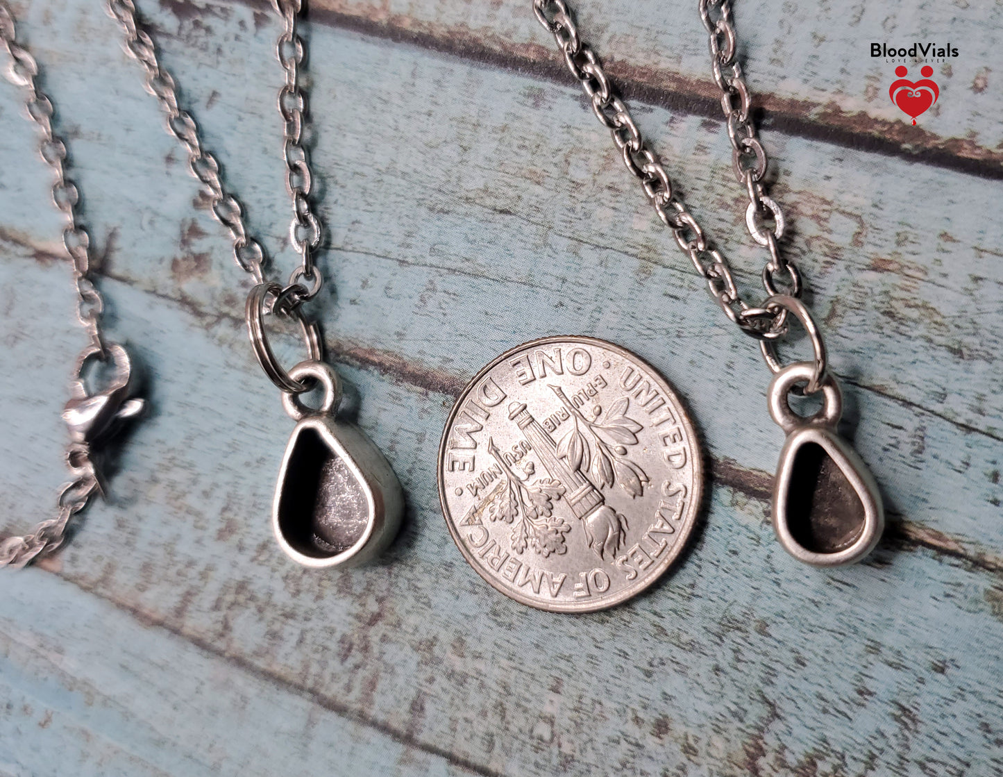 1 Blood Drop or Mini Drop Epoxy BloodVial Kit with 18" Stainless Steel Link Chain with extra Charm(BloodBond)
