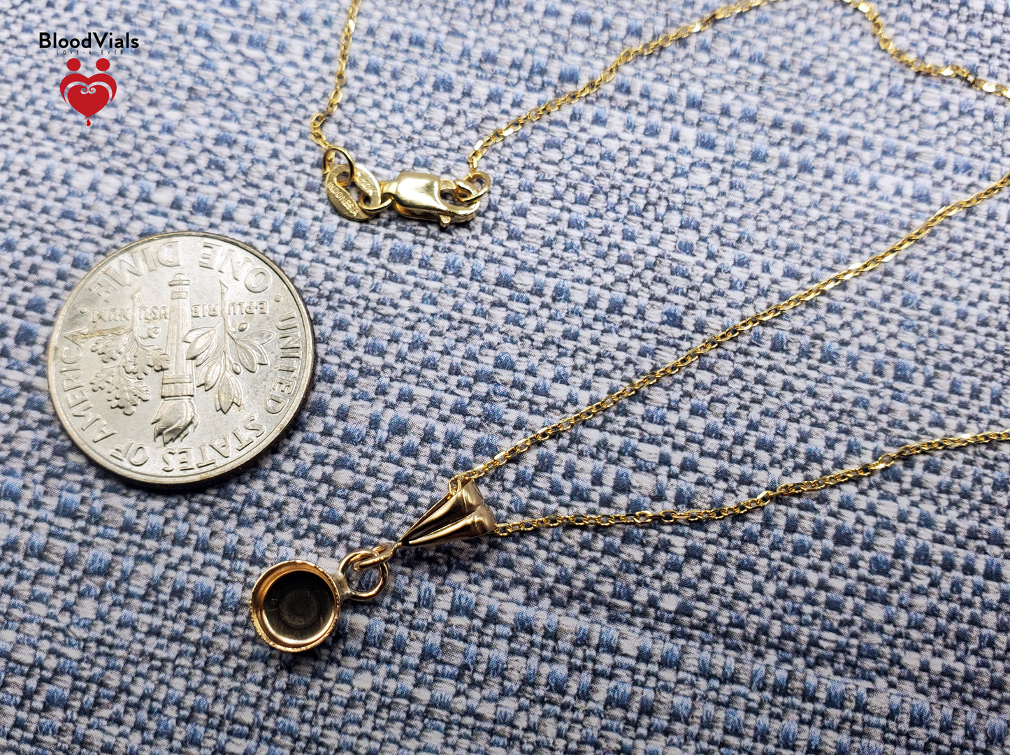 1 Solid 14K Gold Dainty Droplet Pendant BloodVial Epoxy Resin Necklace Kit with 10K Solid Gold 18" Link Chain (BloodGem)