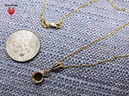1 Solid 14K Gold Dainty Droplet Pendant BloodVial Epoxy Resin Necklace Kit with 10K Solid Gold 18" Link Chain (BloodGem)