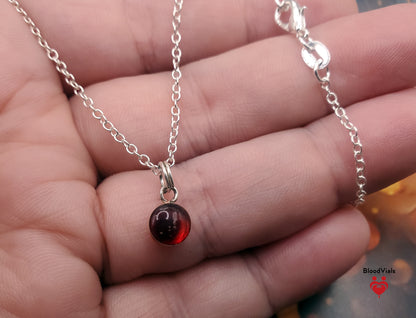 1 Sterling Mini Droplet Epoxy BloodVial Kit with 18" Solid .925 Silver Link Chain - Charm for Bracelet, Keychain, or Necklace (BloodBond)