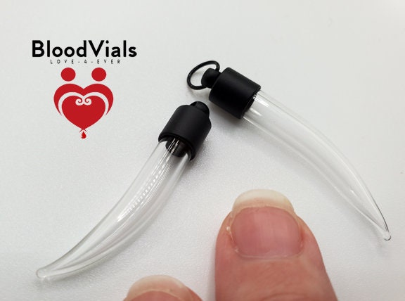 2 Black Fang Claw Necklace BloodVials with Black Cords Kit (BloodBond)