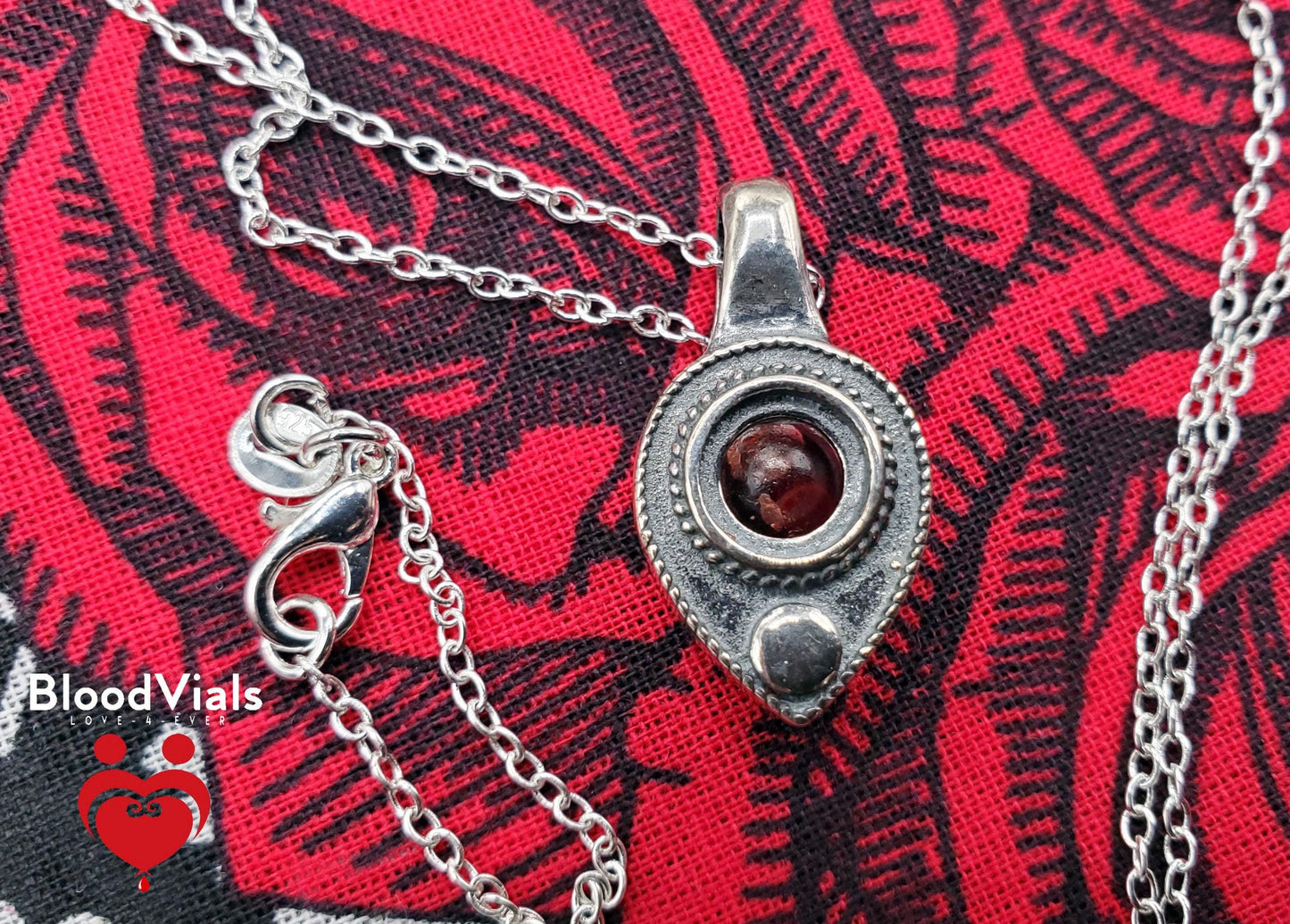 Sterling Planchette BloodVial Pendant Kit with 18" Solid .925 Silver Chain (BloodBond)