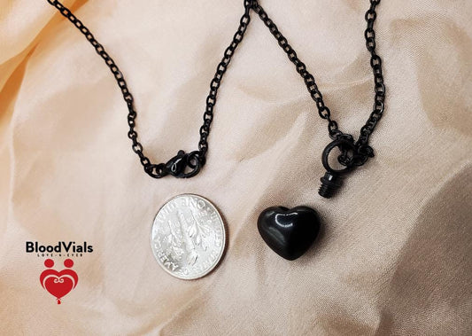 1 Dainty Black Heart BloodVial Pendant Kit Necklace with 21.5" Chain (BloodBond)