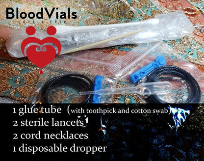2 Sterling BloodVials Cord Necklaces or .925 Silver Chains Kit (BloodBond)