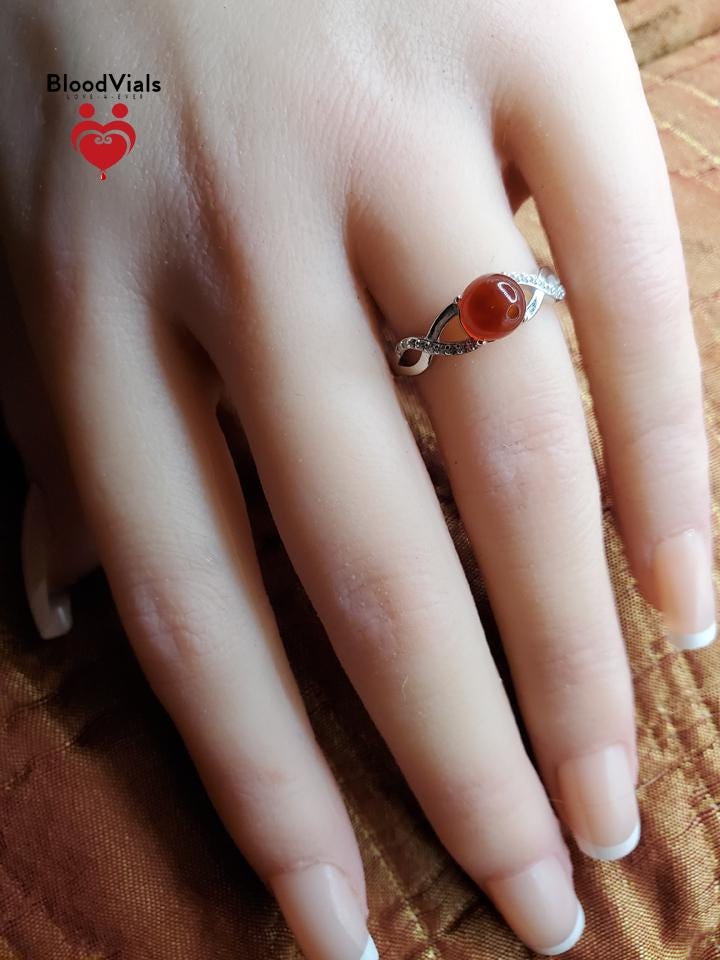 Sterling Infinity BloodVial Ring Kit with White Zircons & White or Yellow Gold-plated Solid .925 Silver Adjustable 5-9 Sizes (BloodBond)