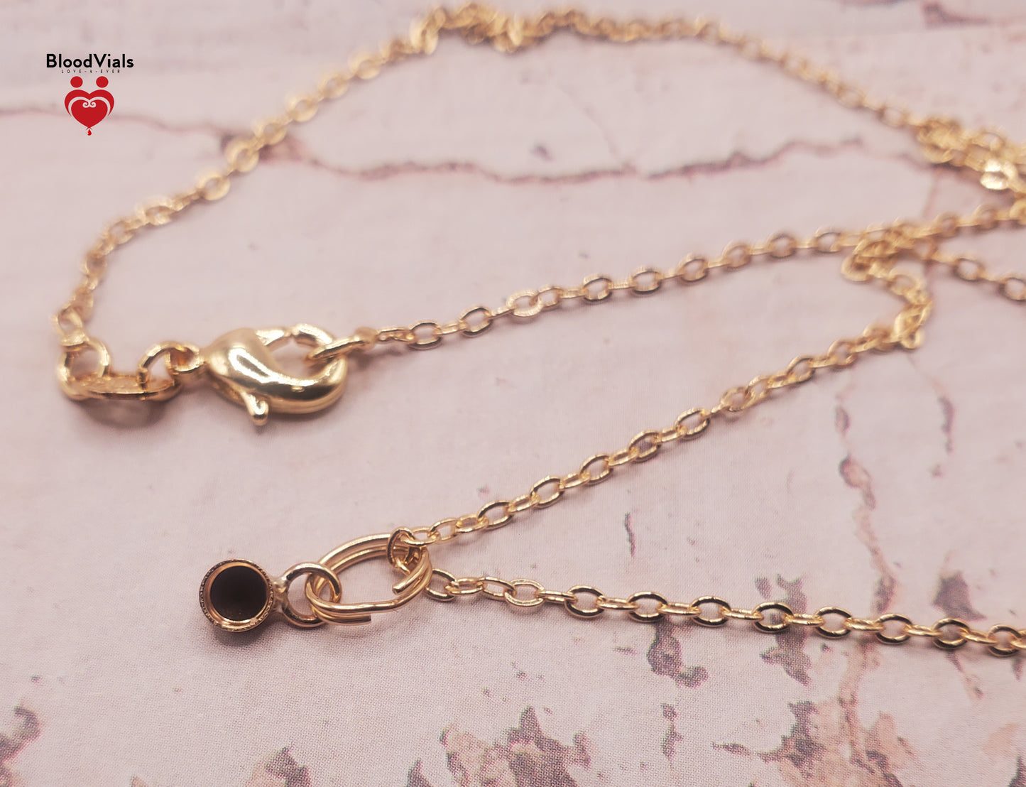 1 Solid 14K Gold Tiny Charm Pendant BloodVial Epoxy Resin Necklace Kit with 14K Gold Filled 18" Link Chain (BloodGem)