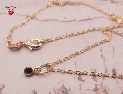 1 Solid 14K Gold Tiny Charm Pendant BloodVial Epoxy Resin Necklace Kit with 14K Gold Filled 18" Link Chain (BloodGem)