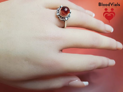 Sterling Scalloped BloodVial Ring Kit Solid .925 Silver Adjustable 7.5-11 Sizes (BloodBond)