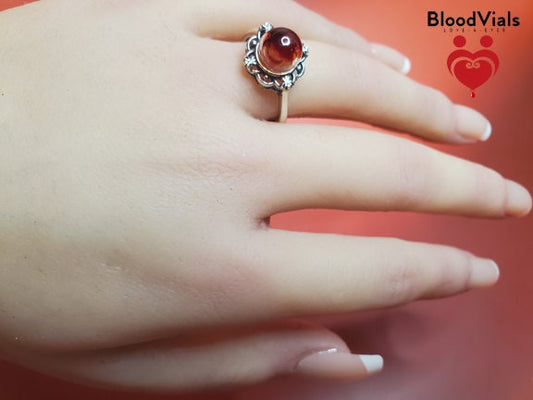 Sterling Scalloped BloodVial Ring Kit Solid .925 Silver Adjustable 7.5-11 Sizes (BloodBond)