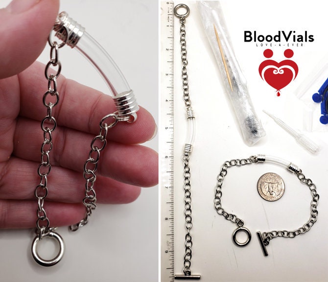 2 BloodVial Link Bracelets Kit Easily Adjustable Length Shortening from 10" Maximum (BloodBond)