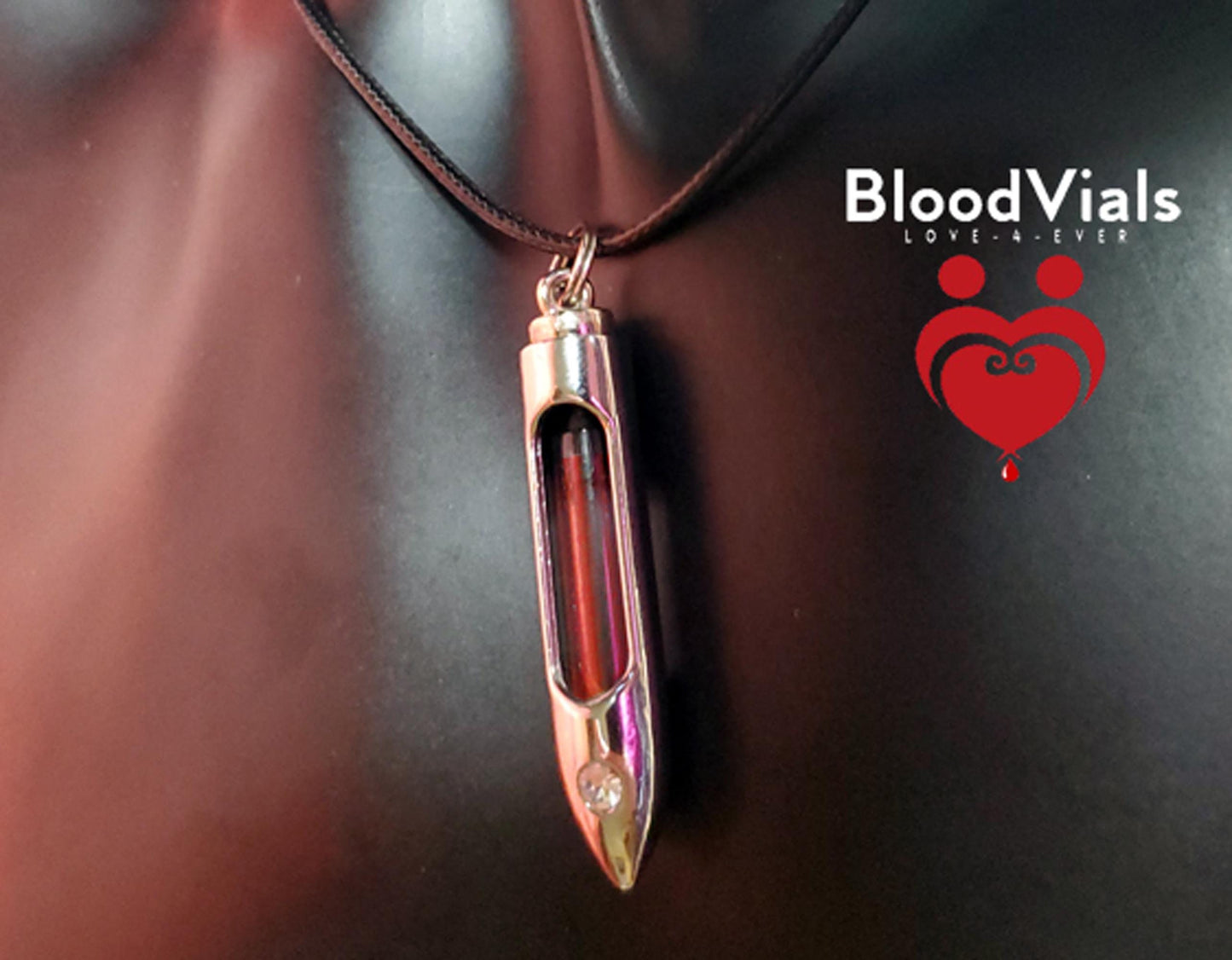 1 Bullet BloodVial Kit Pendant Necklace with 18" Black Cord (BloodBond)