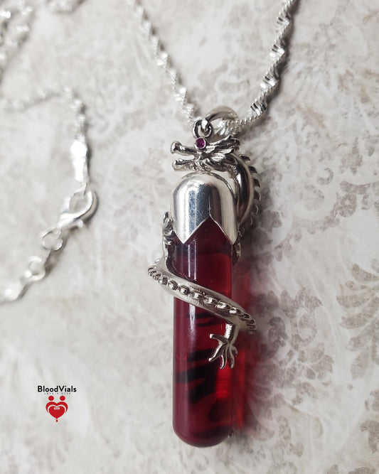 1 White Gold Plated Sterling Dragon BloodVial Necklace Kit with 20.5" Solid .925 Silver Twist Chain (BloodBond)