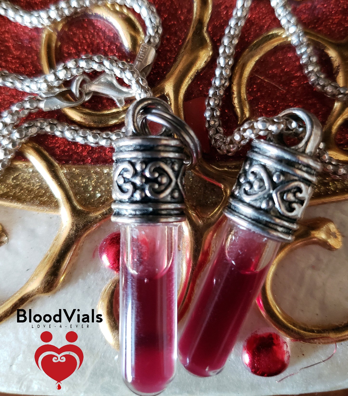 2 Ornate BloodVial Necklaces DIY Blood Vial Charms Kit -  [Pendant ONLY, Chain NOT Included] (BloodBond)