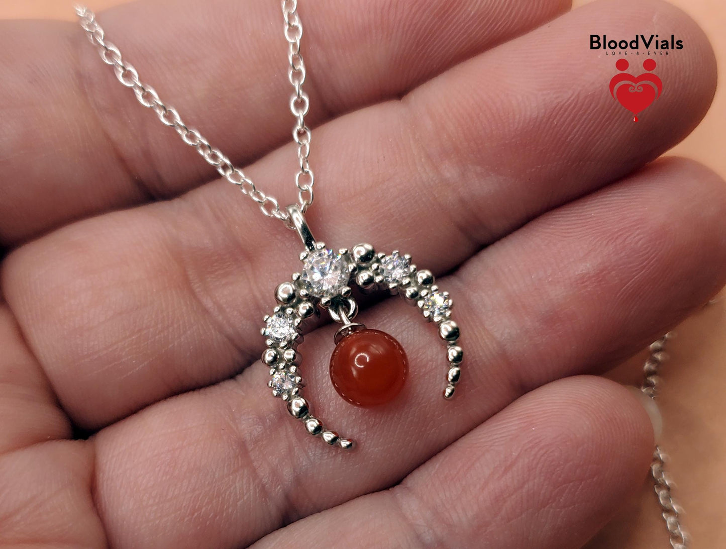 1 Sterling Rhodium-plated Crescent Moon BloodVials Necklace Kit with 18" .925 Silver Chain (BloodBond)