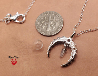 1 Sterling Rhodium-plated Crescent Moon BloodVials Necklace Kit with 18" .925 Silver Chain (BloodBond)