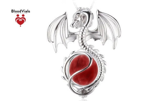 1 Sterling Dragon BloodVial Pendant Kit Necklace with 18" Solid .925 Silver Link Chain (BloodBond)