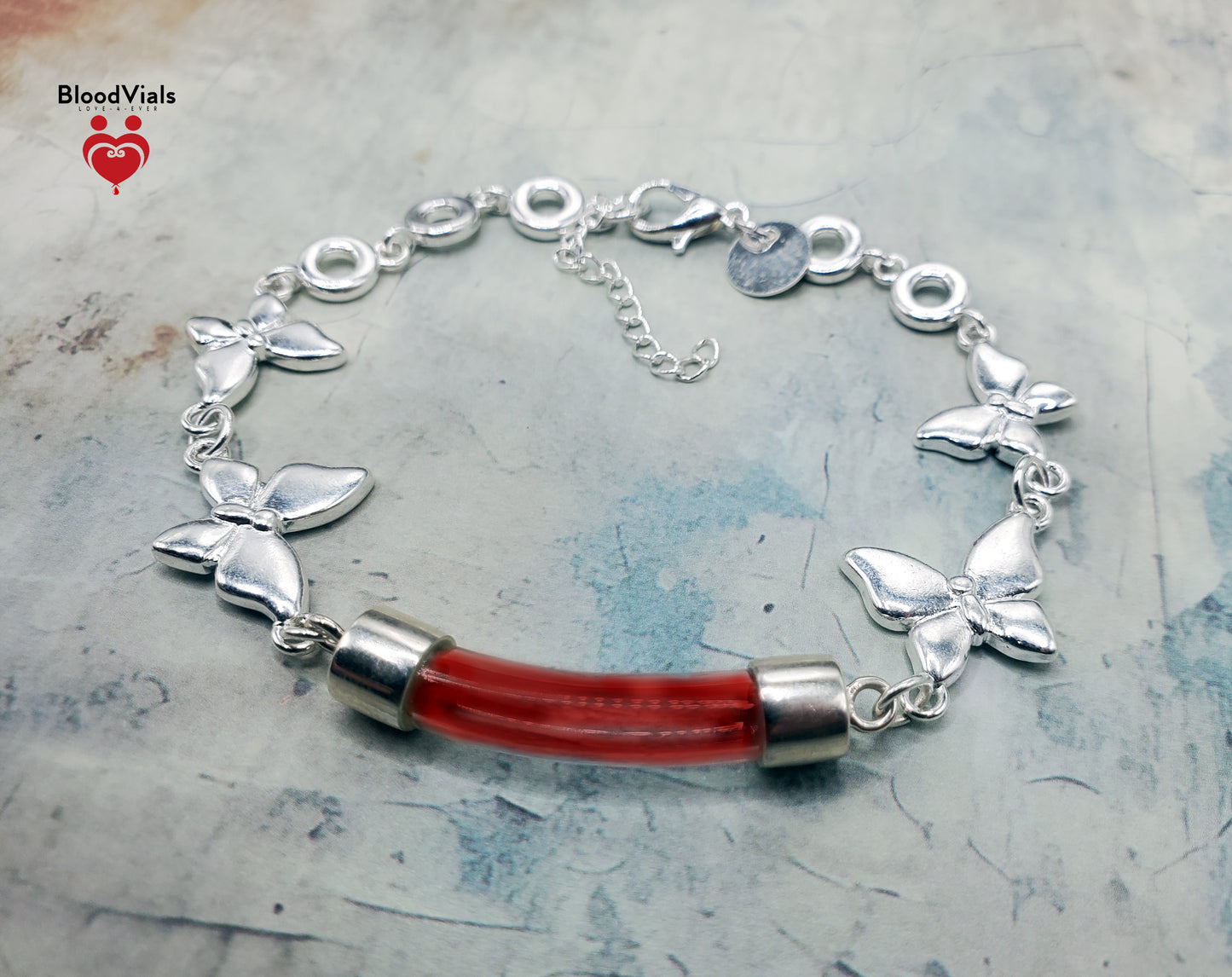 Sterling Butterflies Link BloodVial Bracelet Kit .925 Solid Silver - Adjustable to Shorter than 8" Maximum Length (BloodBond)
