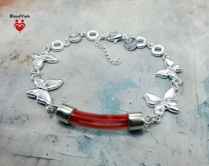Sterling Butterflies Link BloodVial Bracelet Kit .925 Solid Silver - Adjustable to Shorter than 8" Maximum Length (BloodBond)