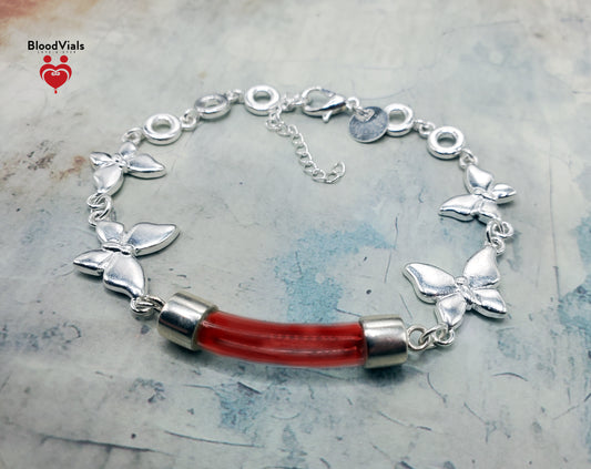 Sterling Butterflies Link BloodVial Bracelet Kit .925 Solid Silver - Adjustable to Shorter than 8" Maximum Length (BloodBond)