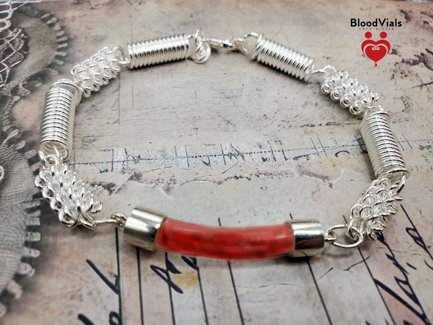 Sterling Springs BloodVial Bracelet Kit .925 Solid Silver - Adjustable to Shorter than 9.5" Maximum Length (BloodBond)