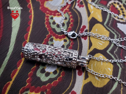 1 Cylinder BloodVial Twisted Tree Pendant Necklace Kit with 19.75" Silvertone Chain (BloodBond)