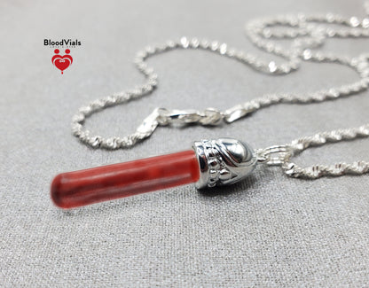 1 Sterling Decorative Dome BloodVial Necklace Kit with 30" Long Chain Solid .925 Twist Necklace (BloodBond)
