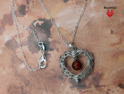 1 Sterling Filigree Scallops BloodVial Necklace Kit with 18" Long Chain Solid .925 Link Necklace (BloodBond)