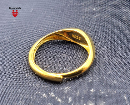1 Gold Plated .925 Solid Sterling Minimalist BloodVial Ring Epoxy Resin Kit Adjustable 3.5-10.5 Sizes (BloodGem)