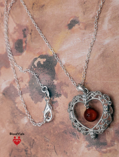 1 Sterling Filigree Scallops BloodVial Necklace Kit with 18" Long Chain Solid .925 Link Necklace (BloodBond)