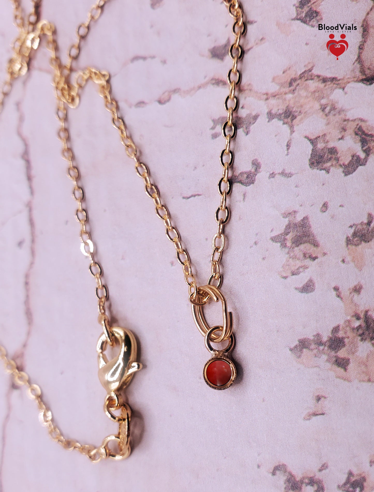 1 Solid 14K Gold Tiny Charm Pendant BloodVial Epoxy Resin Necklace Kit with 14K Gold Filled 18" Link Chain (BloodGem)