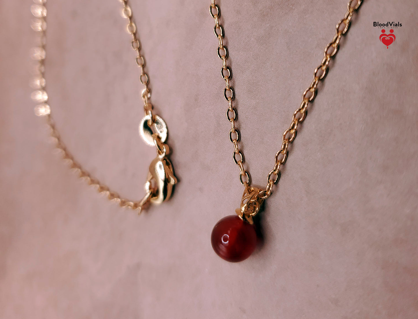 1 Solid 18K Gold Mini Orb Pendant BloodVials Epoxy Resin Necklace Kit with 14K Gold Filled 18" Link Chain (BloodBond)
