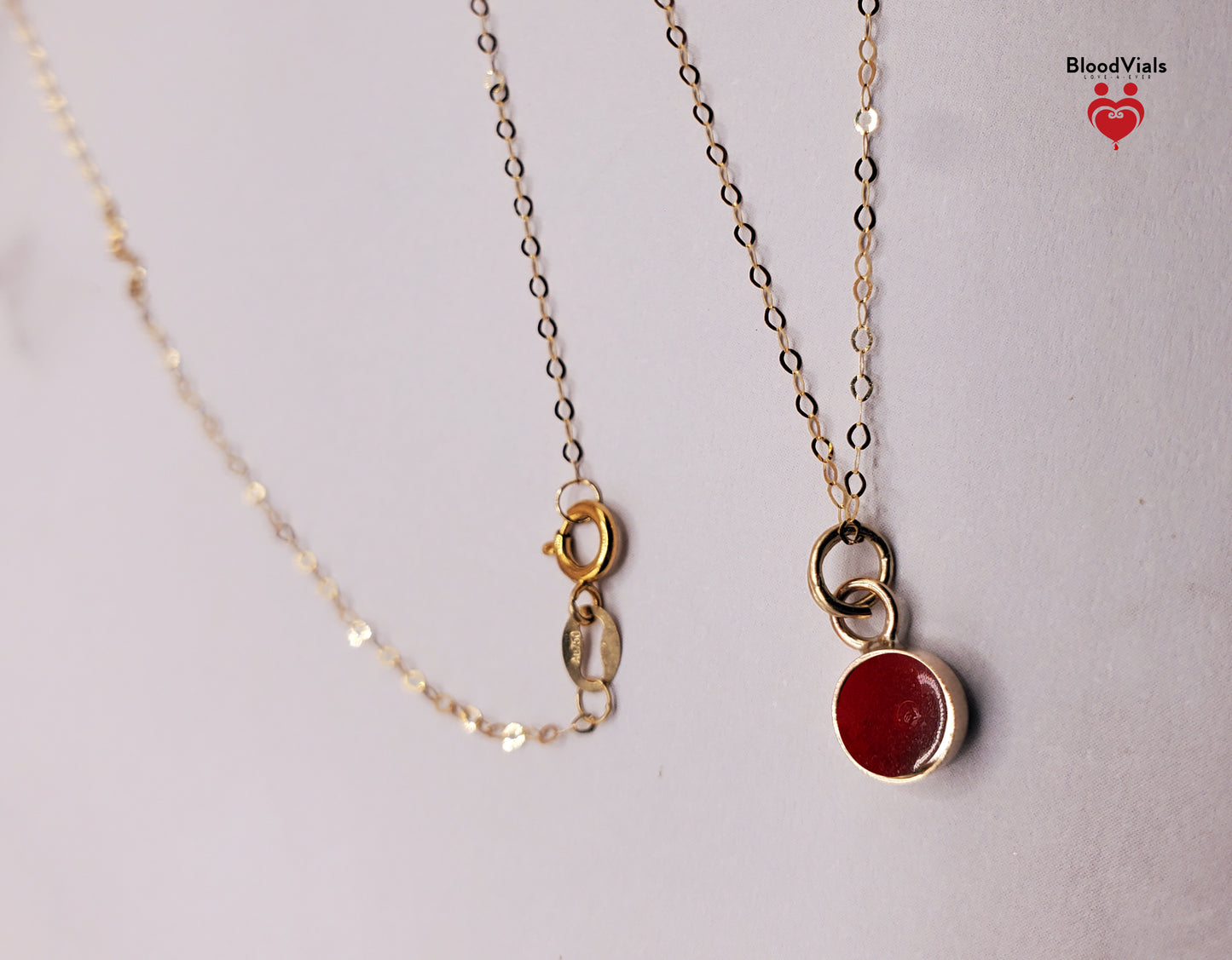 1 Solid 14K Gold Petite Droplet Pendant BloodVial Epoxy Resin Necklace Kit with 18K Solid Gold 19.5" Delicate Link Chain (BloodGem)