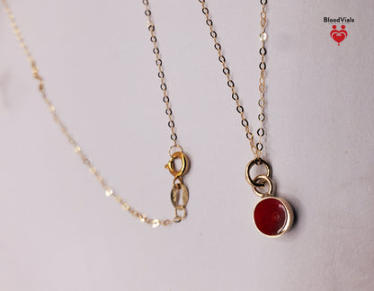 1 Solid 14K Gold Petite Droplet Pendant BloodVial Epoxy Resin Necklace Kit with 18K Solid Gold 19.5" Delicate Link Chain (BloodGem)