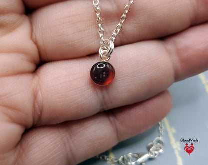 1 Sterling Mini Droplet Epoxy BloodVial Kit with 18" Solid .925 Silver Link Chain - Charm for Bracelet, Keychain, or Necklace (BloodBond)