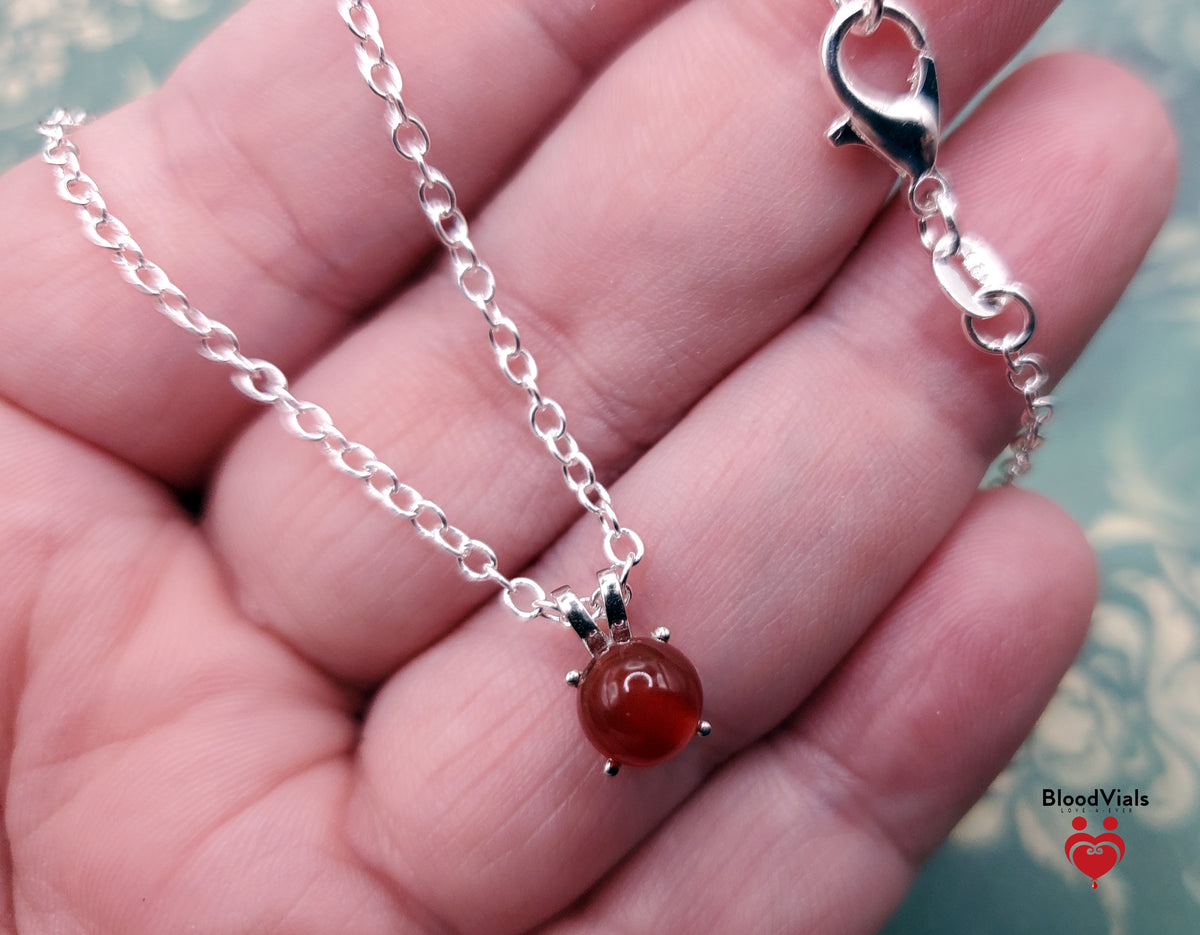1 Sterling Dainty Double Bail Ball BloodVial Necklace Kit with 18" Link Chain Solid .925 (BloodBond)