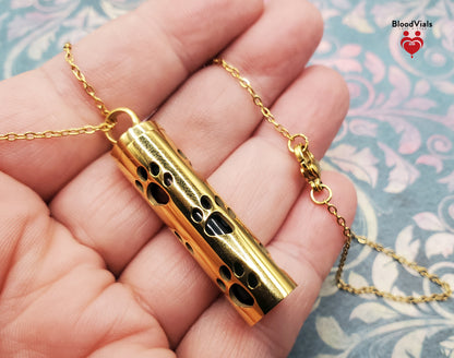 1 Paw Cylinder BloodVial Pendant Necklace Kit  | Cat, Dog, Pet Pawprint Charm with Silvertone Chain (BloodBond)