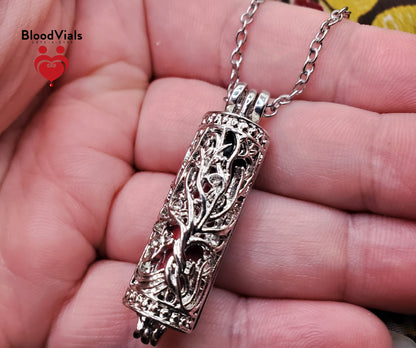 1 Cylinder BloodVial Twisted Tree Pendant Necklace Kit with 19.75" Silvertone Chain (BloodBond)