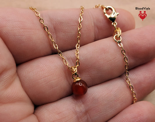 1 Solid 18K Gold Mini Orb Pendant BloodVials Epoxy Resin Necklace Kit with 14K Gold Filled 18" Link Chain (BloodBond)