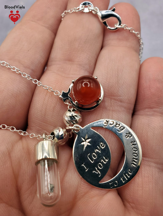 1 Sterling Lunar Meteorite BloodVial Moon Charms Necklace Kit with 18" .925 Silver Chain (BloodBond)
