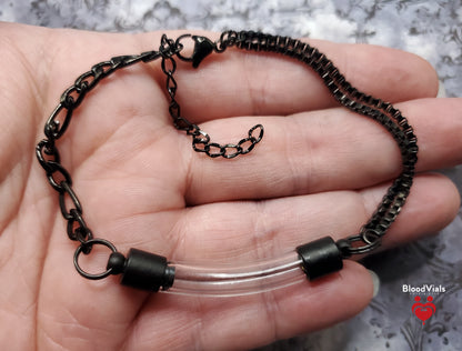 Black-Plated Asymmetrical Bracelet BloodVials Kit with Lobster Claw Clasp (BloodBond)