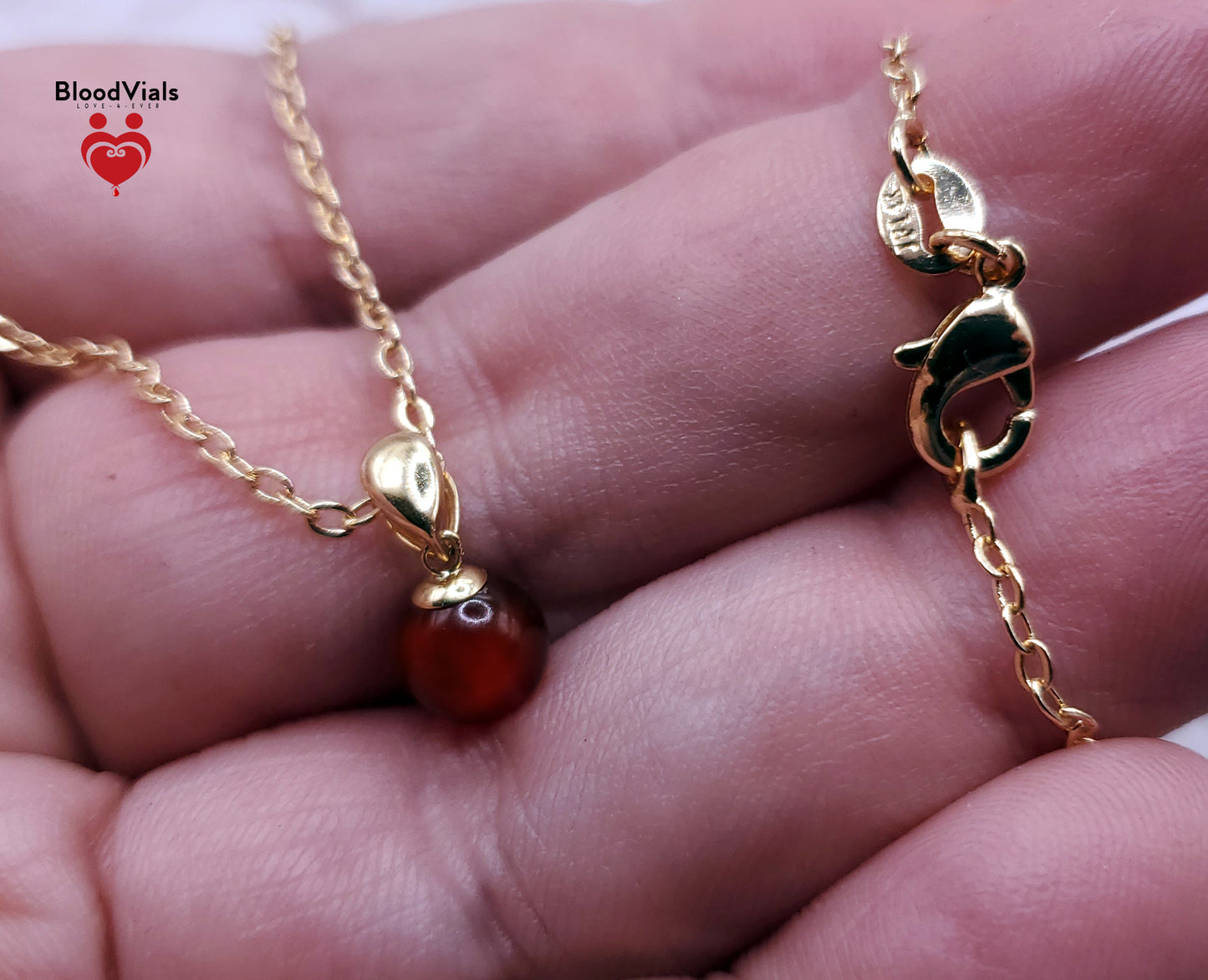 1 Solid 18K Gold Mini Orb Pendant BloodVials Epoxy Resin Necklace Kit with 14K Gold Filled 18" Link Chain (BloodBond)