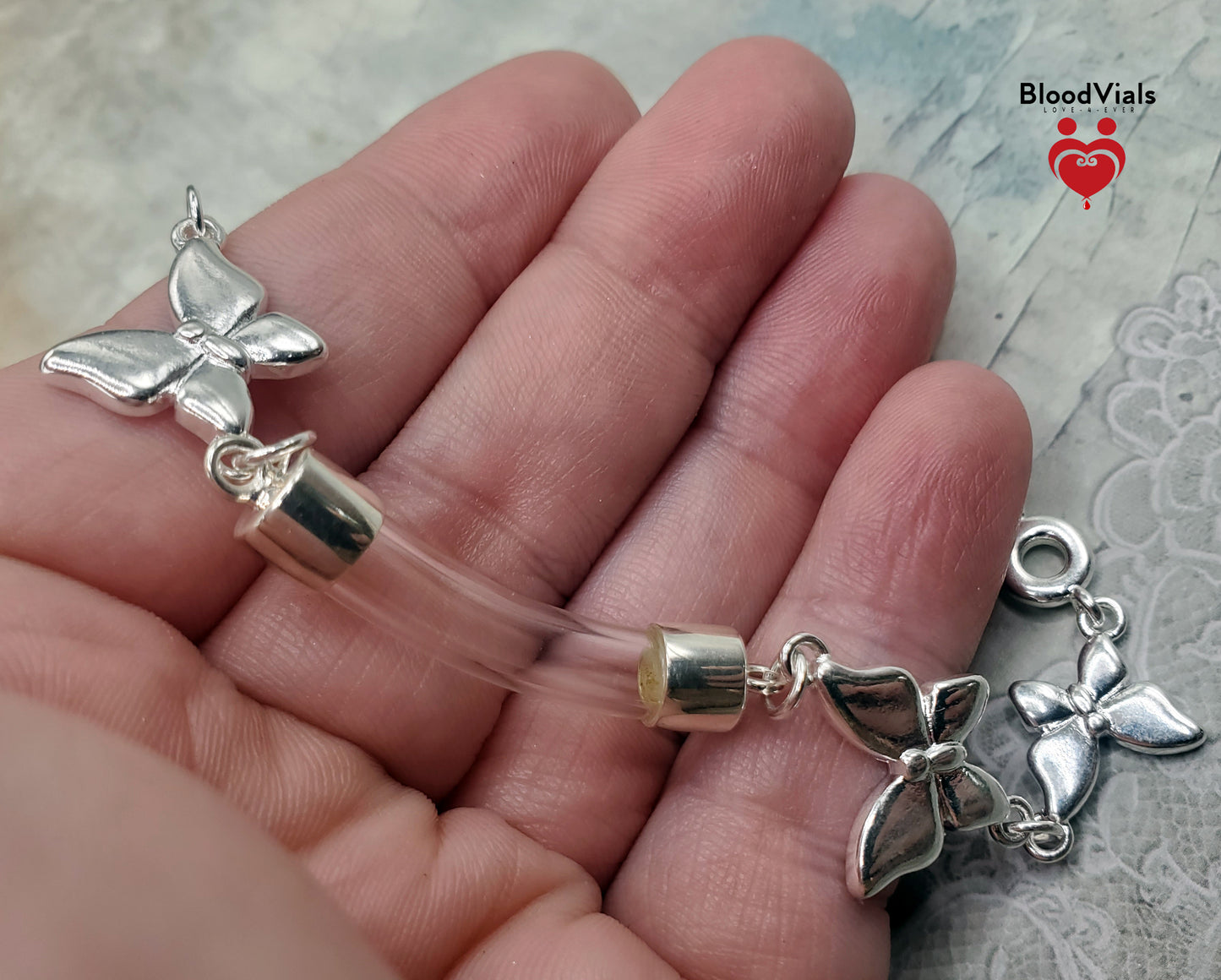Sterling Butterflies Link BloodVial Bracelet Kit .925 Solid Silver - Adjustable to Shorter than 8" Maximum Length (BloodBond)