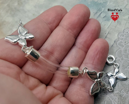 Sterling Butterflies Link BloodVial Bracelet Kit .925 Solid Silver - Adjustable to Shorter than 8" Maximum Length (BloodBond)