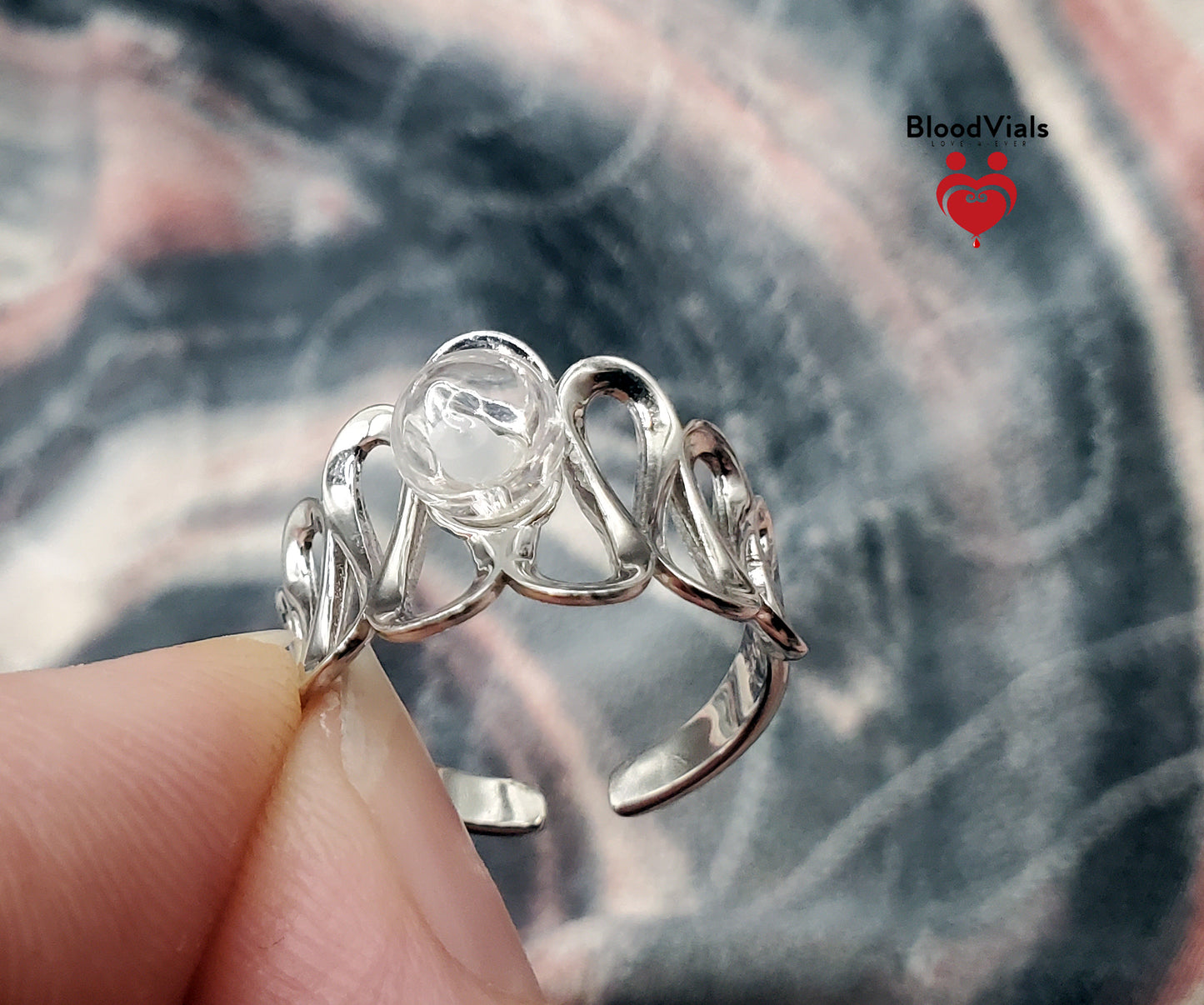 Sterling Loops BloodVial Ring & Anticoagulant (BloodBond) Adjustable 5-8 Size